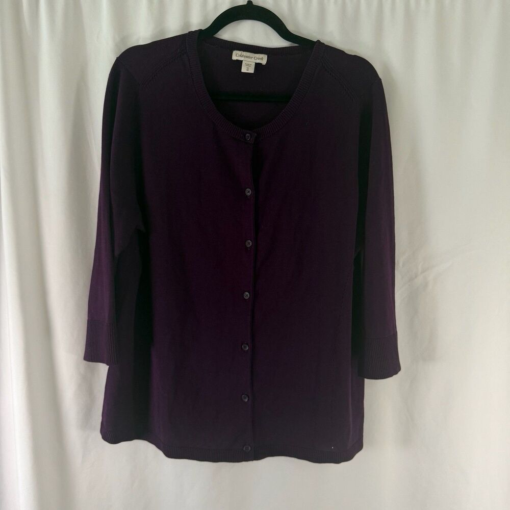 Coldwater Creek Silk Blend Cardigan Womens 1X 18 Purple Button Front Long Sleeve